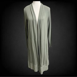 New LOGO BY LORI GOLDSTEIN Green Duster with Chiffon Hem Size Small